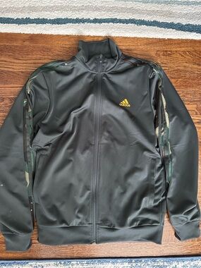 Adidas Men's Dark Green Track Jacket with Camo Accents